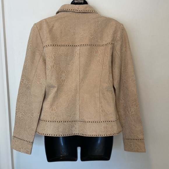 C CONCEPT Leather Jacket Tan with Paisley Rose Gold Design Size 8 - Picture 8 of 8